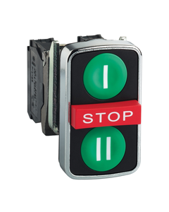 Przycisk 3-klawiszowy XB4BA731327, I na zielonym tle/stop/II na zielonym tle,  1NO+1NC, monostabilny