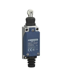 Łącznik krańcowy XCE102C, 1NO+1NC migowe, trzpień wciskany z rolką metalową, ob. metal/plastik IP65, dławik gumowy...