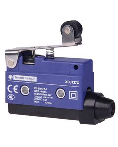 Łącznik krańcowy XCJ127C, 1CO migowe, dźwignia z rolką L30.2 mm, metal/plastik IP40, dławik gumowy