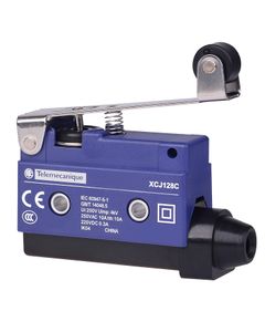 Łącznik krańcowy XCJ128C, 1CO migowe, dźwignia z rolką L48.35 mm, metal/plastik IP40, dławik gumowy