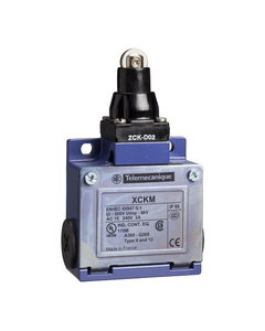 Łącznik krańcowy XCKM102H29, 1NO+1NC migowe, trzpień wciskany z rolką metalową fi 12, metal IP66, 3xM20