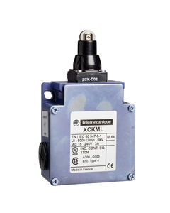 Łącznik krańcowy XCKML102H29, 2x(1NO+1NC) migowe, trzpień wciskany z rolką metalową fi 12, metal IP66, 3xM20