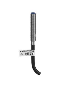 Czujnik indukcyjny miniaturowy XS605R1NAL2, M5 Sn-1.5mm, 12-24V DC, NPN NO, czoło częściowo wbudowane, 3p kabel 2m, stal...
