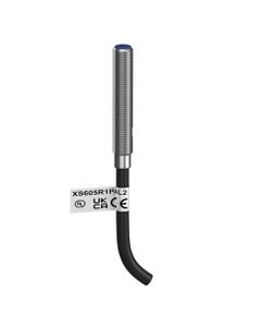 Czujnik indukcyjny miniaturowy XS605R1PAL2, M5 Sn-1.5mm, 12-24V DC, PNP NO, czoło częściowo wbudowane, 3p kabel 2m, stal...