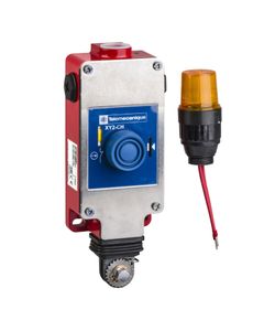 Wyłącznik awaryjny cięgnowy XY2CH13253 z żółtą lampką, prawy/lewy, 1NC+1NO wolne, reset przyciskiem okapt., linka max. 3...